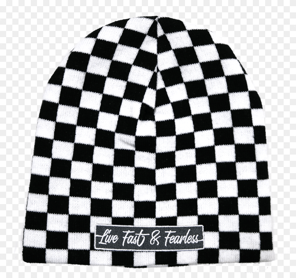 Live Fast Amp Fearless Embroidered Checkered Beanie, Cap, Clothing, Hat, Animal Free Png