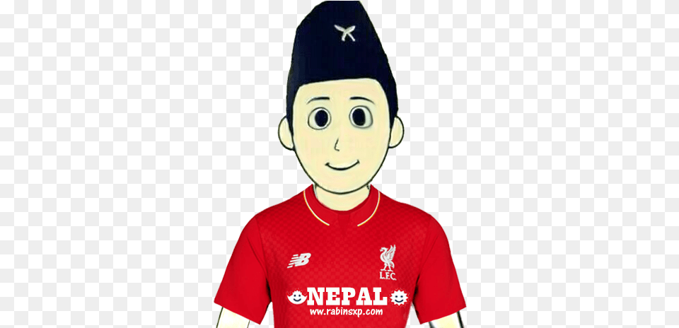 Liverpoolfcfanfromnepal Withoutflagofnepal Withmoonandstarsinjersey Nepali Boy Cartoon, T-shirt, Baseball Cap, Cap, Clothing Png