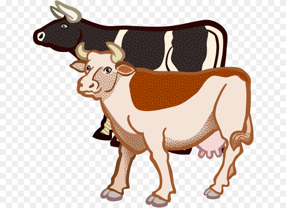 Livestock Pack Animal Horse Like Mammal Two Cows Clipart, Cattle, Cow, Dairy Cow, Bull Png Image