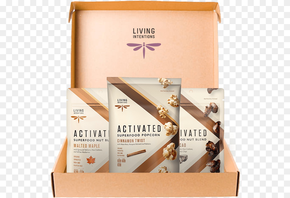 Living Intentions Superfood Popcorn, Box, Business Card, Paper, Text Png Image