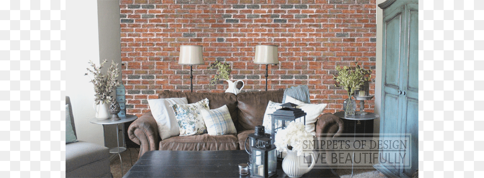 Living Room Worn Example Diy Brick Snippets Of Design Brick Texture In Living Room, Architecture, Table, Living Room, Interior Design Free Png