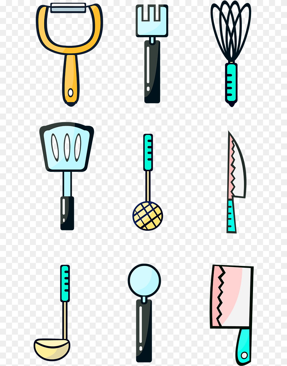 Living Supplies Hand Painted Cartoon Kitchen Utensils Clipart Kitchen Utensils Cartoon, Cutlery, Fork, Electronics, Hardware Free Png