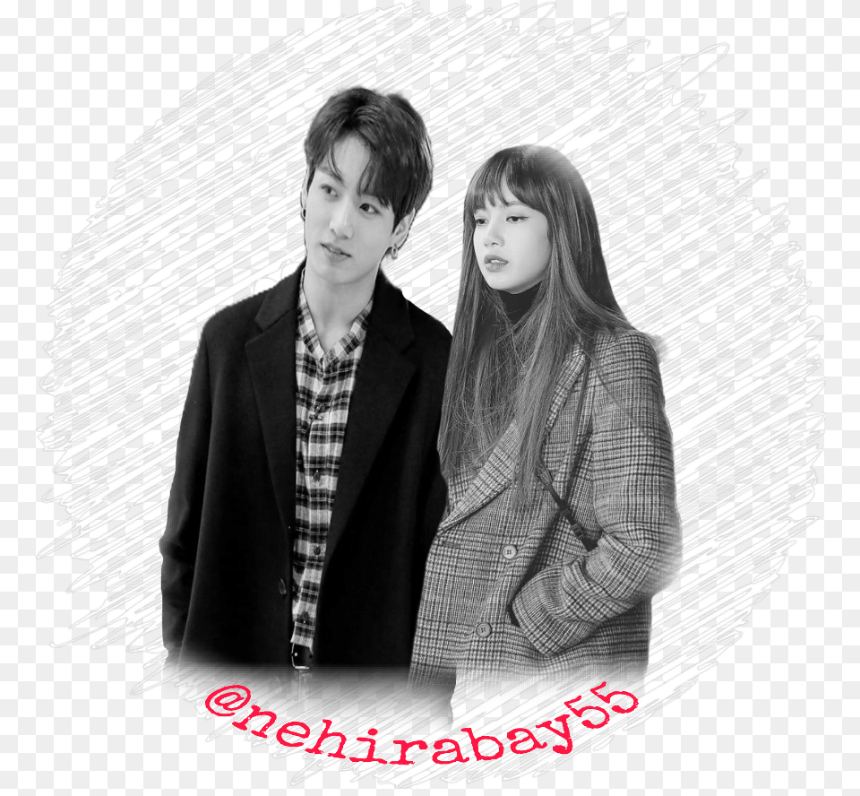 Lizkook Lisa Jungkook Bts Blackpink Monochrome, Jacket, Long Sleeve, Person, Head Free Transparent Png