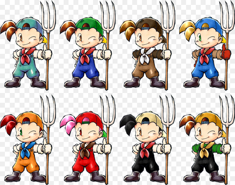 Lizuka S Alternate Color Mock Ups Harvest Moon Pete, Cutlery, Fork, Baby, Person Free Png