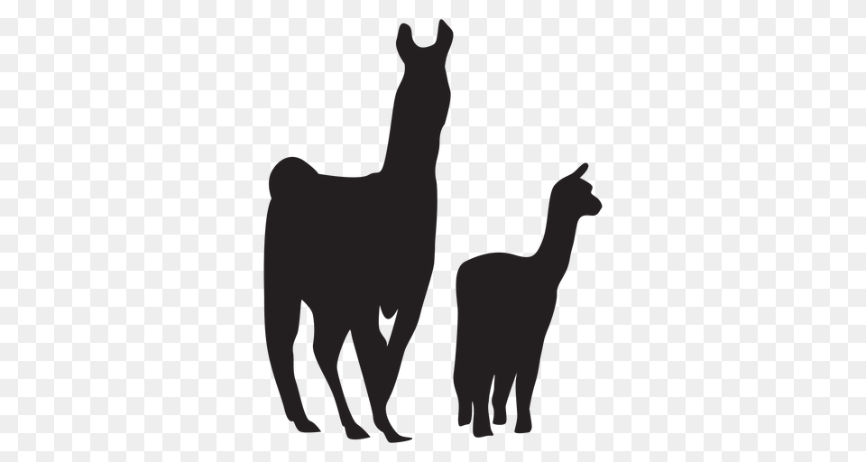 Llama And Cria Silhouette, Animal, Mammal, Person, Canine Free Png Download