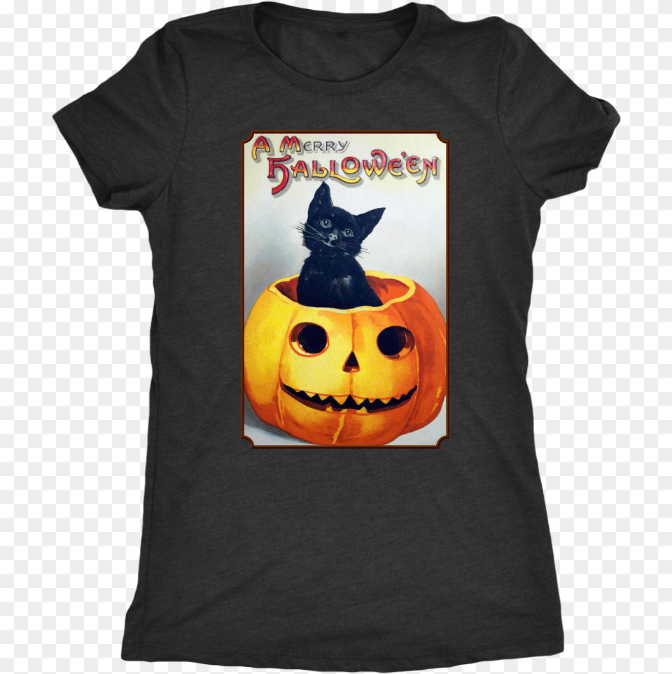 Load Into Gallery Viewer A Merry Halloween Cat Vintage Halloween Postcards, Clothing, T-shirt, Animal, Mammal Png Image