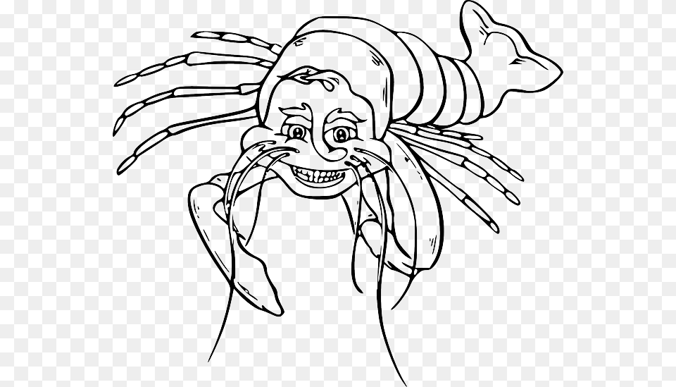 Lobster Outline Black Food Outline White Cartoon Laughing Lobster Black And White, Art, Drawing, Face, Head Png Image