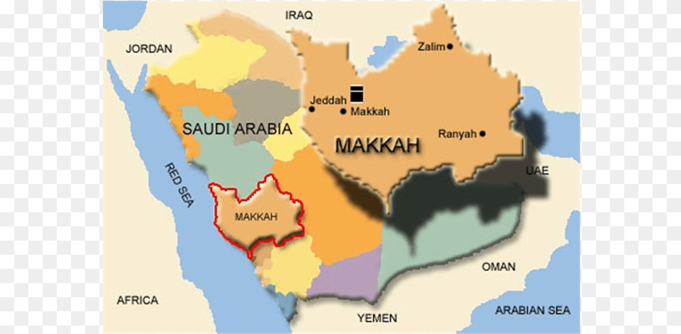 Location Of Makkah On Saudi Arabia Map Makkah Saudi Arabia Map, Atlas, Chart, Diagram, Plot Png