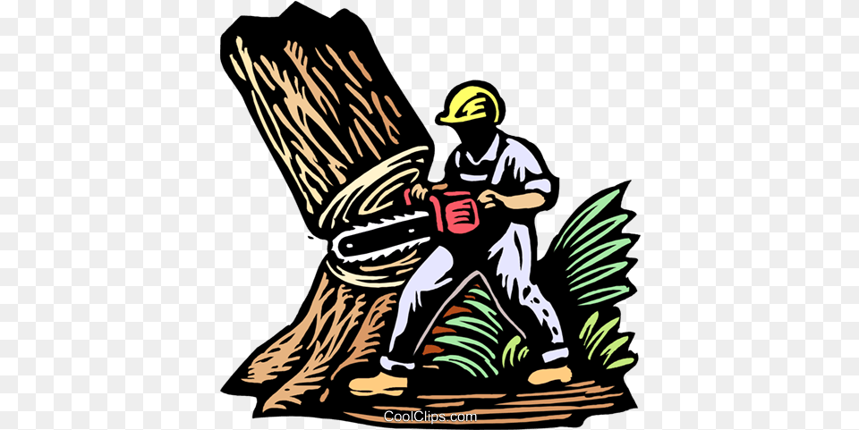 Logger Cutting Down Tree Royalty Vector Clip Art Tree Service Clip Art, People, Person, Baby, Helmet Free Png Download