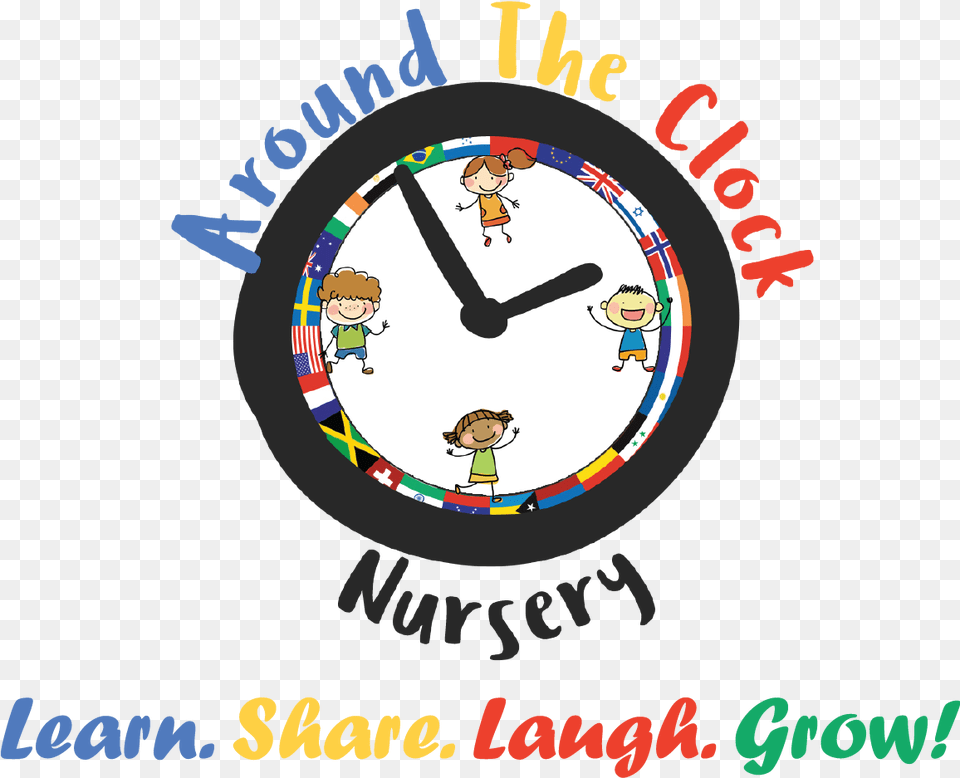 Logo Around The Clock Nursery Wall Clock, Analog Clock, Person, Face, Head Png Image