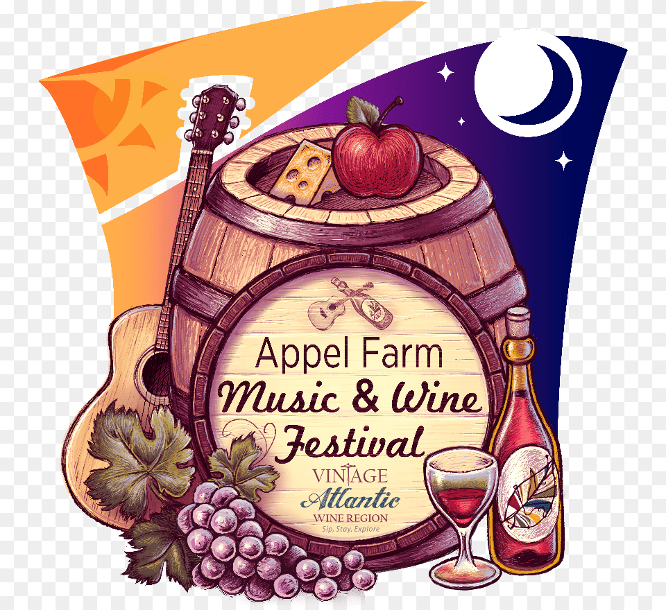 Logo For Appel Farm Music And Wine Festival Illustration, Advertisement, Guitar, Musical Instrument, Alcohol Png Image