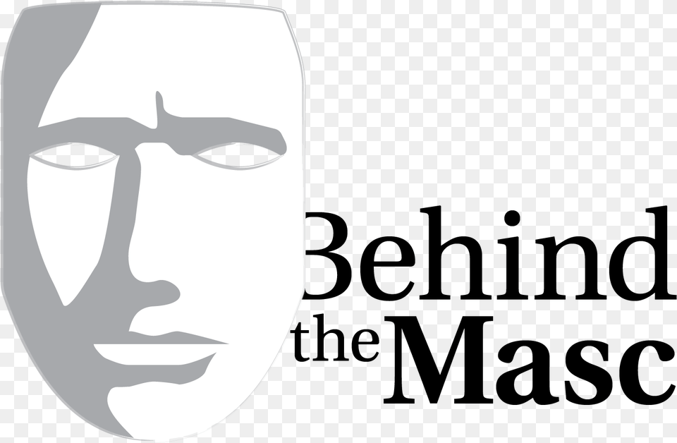 Logo For Behind The Masc A White Drama Mask With The Graphic Design, Face, Head, Person Free Png