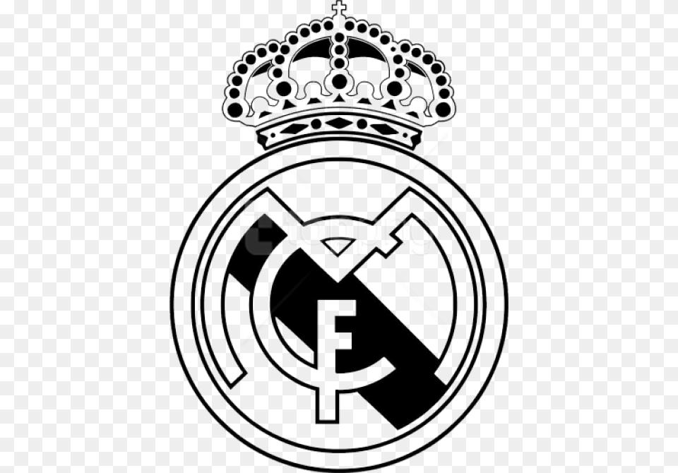Logo Images Toppng Real Madrid Logo Black And White, Emblem, Symbol, Accessories, Jewelry Png