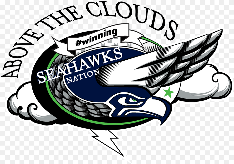 Logo Seattle Seahawks Clip Art Graphic Design Illustration, Emblem, Symbol, Device, Grass Free Png Download