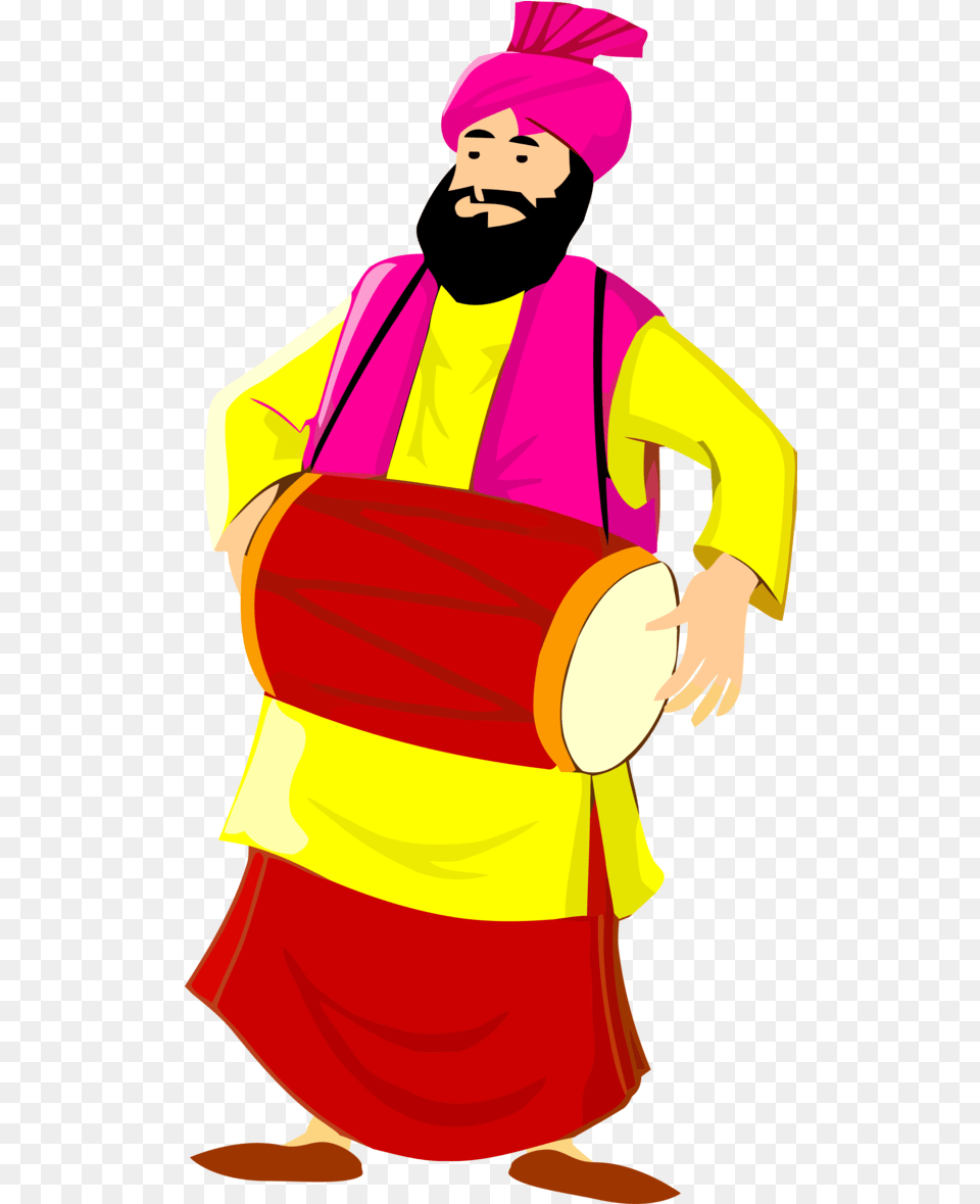 Lohri Cartoon Hand Drum Indian Musical Instruments For Happy Traditional, Adult, Male, Man, Person Png