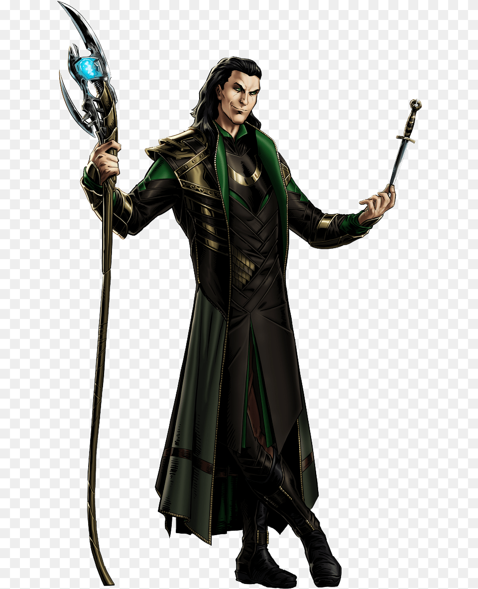Loki Marvel Avengers Alliance Loki, Weapon, Sword, Person, Man Free Png Download