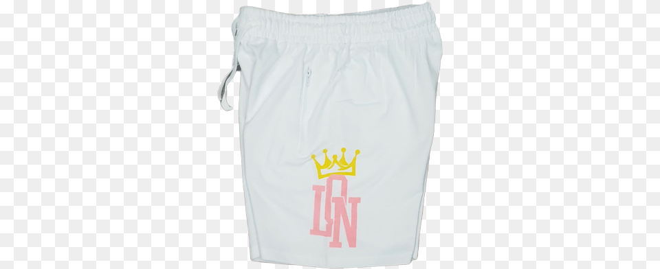 Lon White And Pink Wyellow Crown Shorts Solid, Clothing, Diaper, Swimming Trunks Png Image