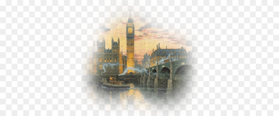 London Big Ben Thomas Kinkade London Artist39s Proof On Canvas, Architecture, Building, Clock Tower, Tower Png Image