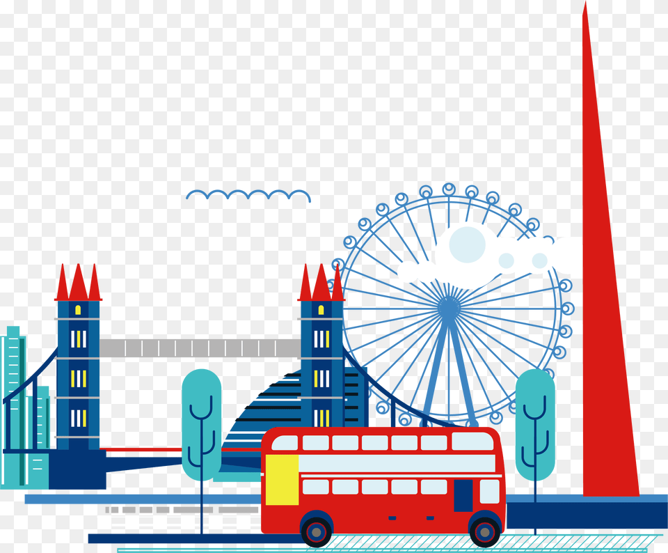 London Clipart Ferris Wheel London Transparent London Clipart, Bus, Transportation, Vehicle, Amusement Park Png Image
