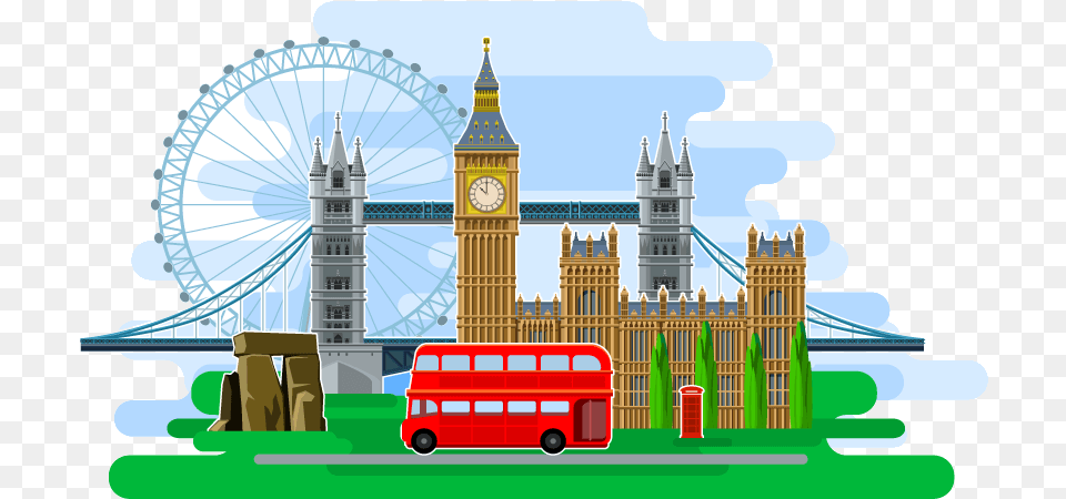 London Directory Main Bus Booth Westminster Bridge Illustration, Architecture, Building, Clock Tower, Tower Png