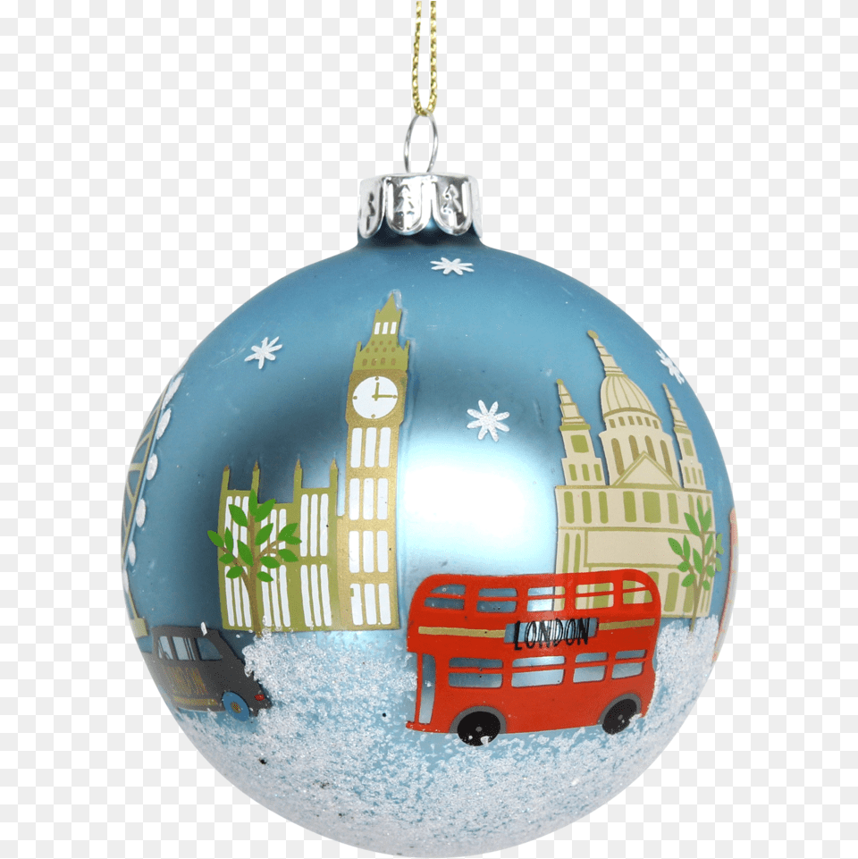London Scene Painted Glass Bauble Christmas Tree Decoration, Accessories, Machine, Wheel, Bus Free Png