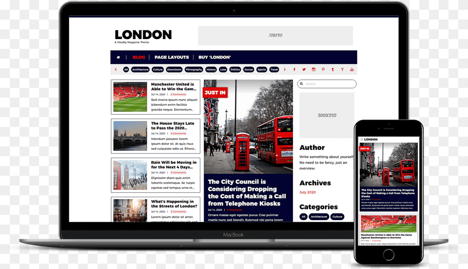 London Weebly Magazine Theme Full Banner, Mobile Phone, Phone, Electronics, File Png
