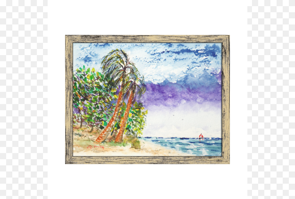 Lone Sail Boat Amp Palm Trees North Carolina Beach Gallery Painting, Art, Outdoors Free Png Download