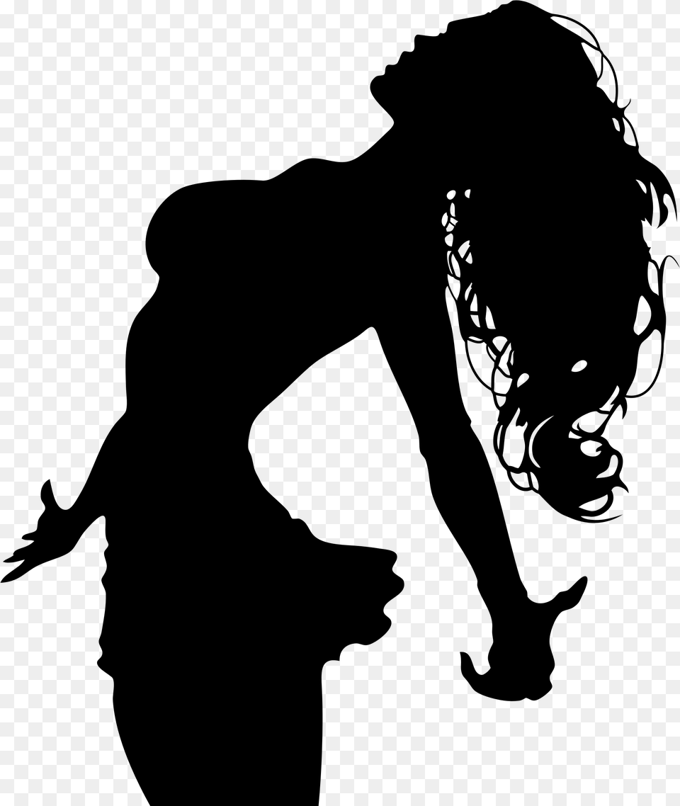 Long Hair Girl Silhouette, Gray Free Png Download