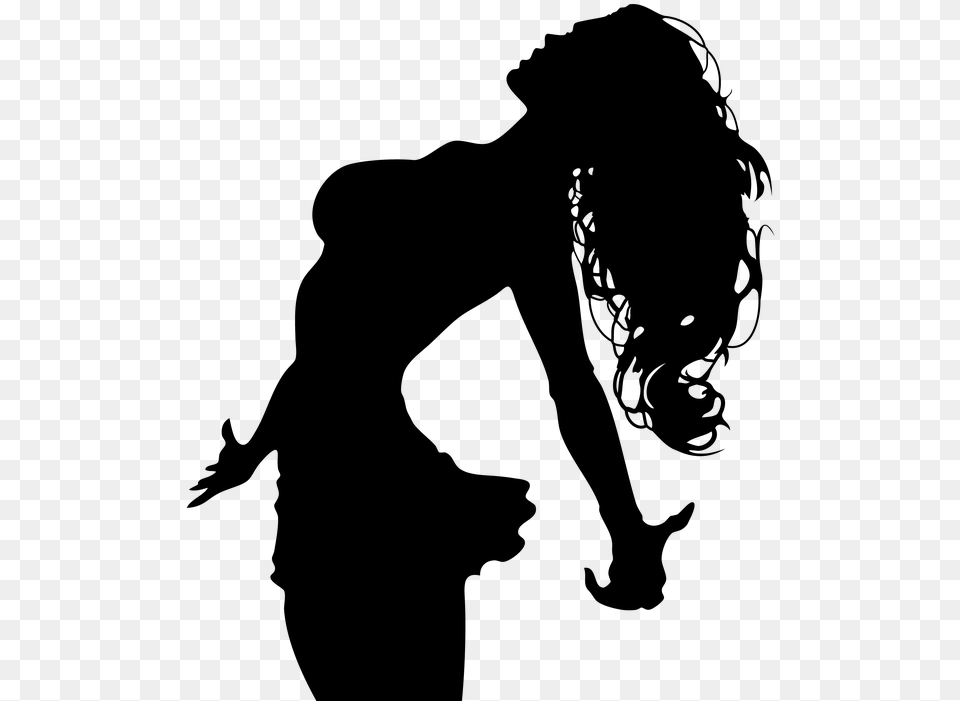 Long Haired Woman Silhouette, Gray Free Png Download