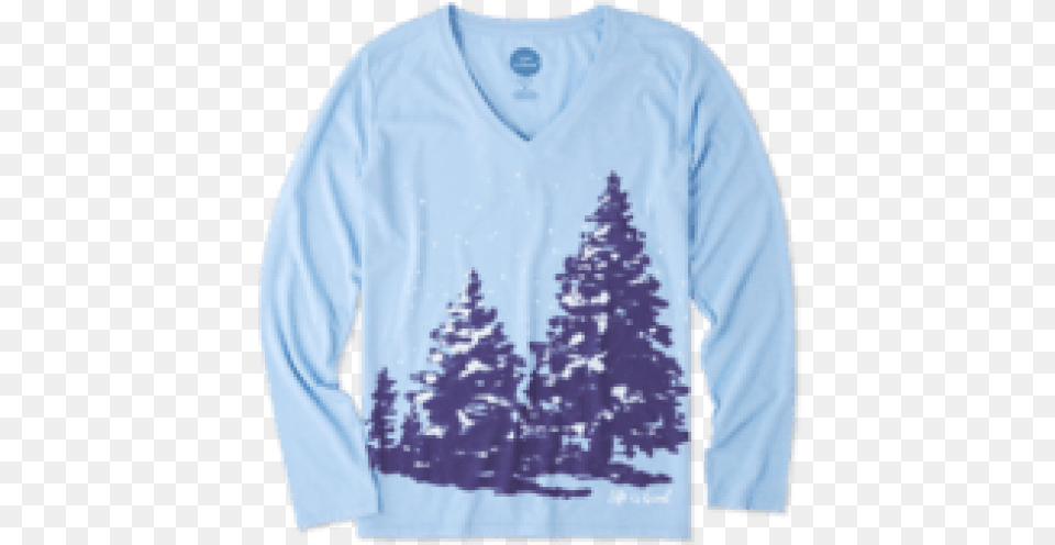 Long Sleeve Cool Vee Powder Blue Snowy Trees, Clothing, Knitwear, Long Sleeve, Sweater Png Image