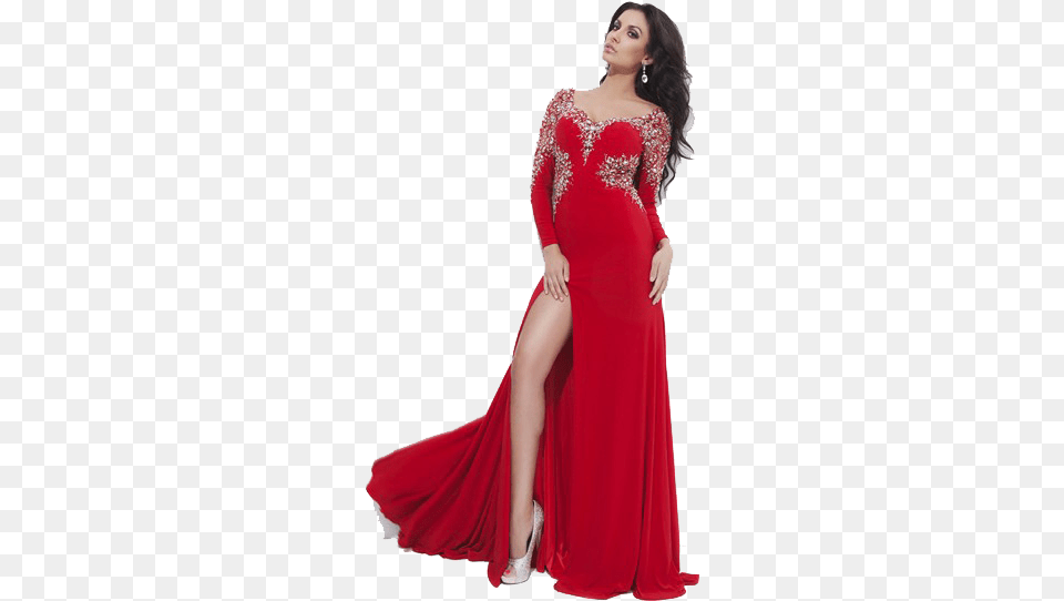 Long Sleeve Dress With Red Tony Bowls Dress, Clothing, Evening Dress, Fashion, Formal Wear Png