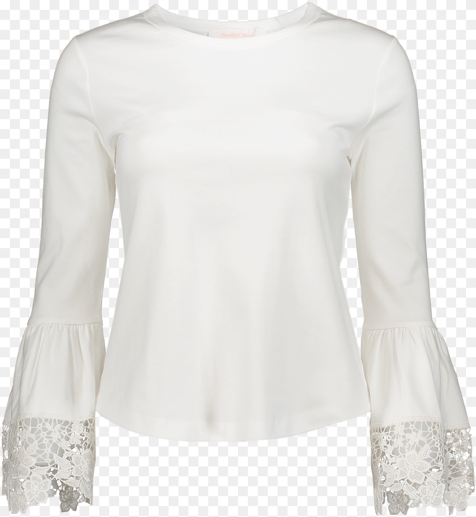 Long Sleeve Lace Knit Top In White Powder Blouse, Clothing, Long Sleeve Png