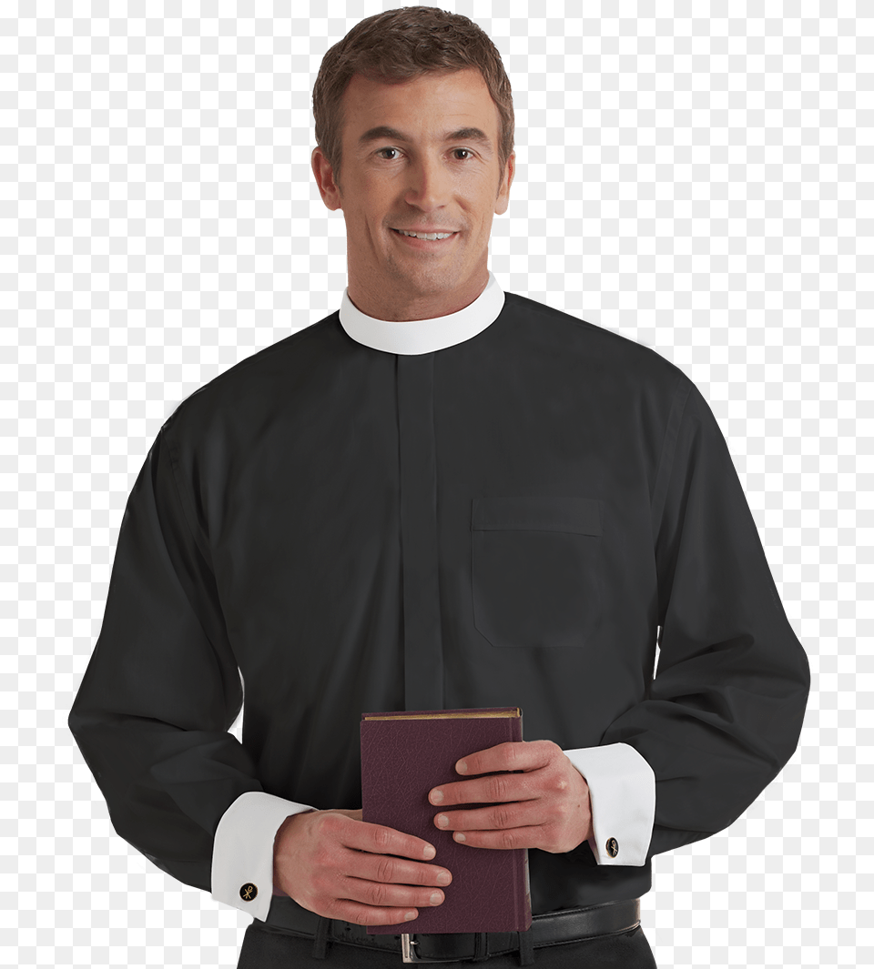 Long Sleeve Neckband With White Cuff Black Full Collar Shirt Priest, People, Person, Adult, Male Png Image