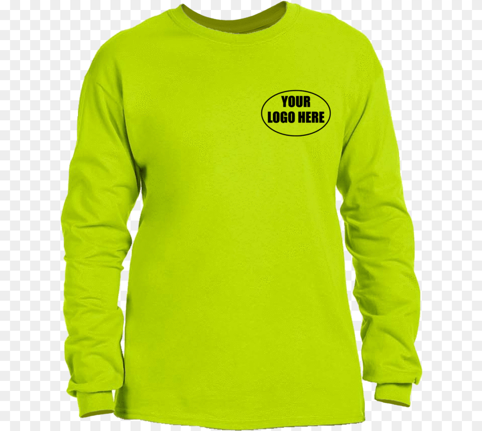 Long Sleeve Shirt With Custom Logo Construction Green T Shirt, Clothing, Long Sleeve, T-shirt Png Image