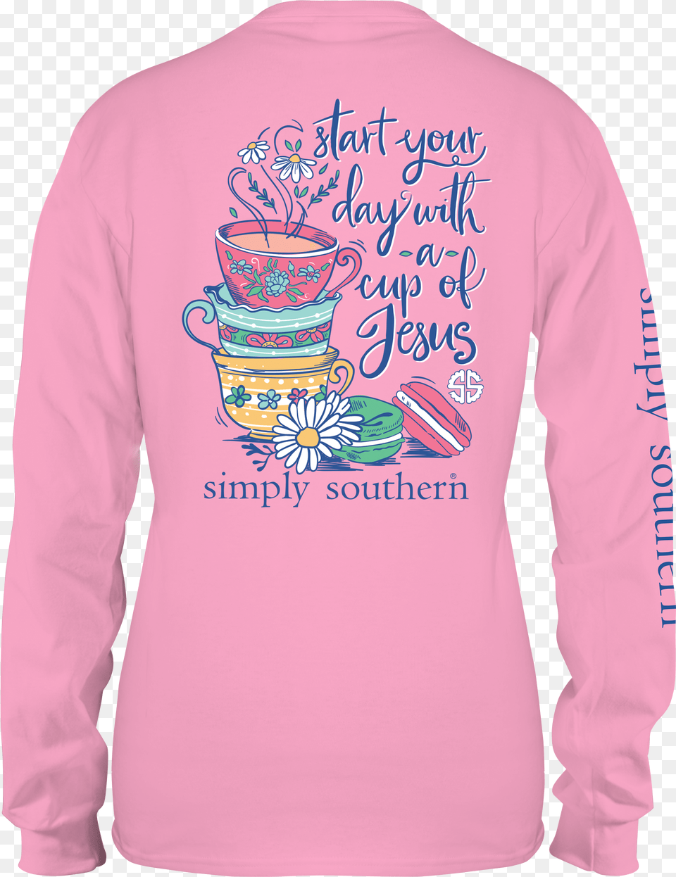 Long Sleeve T Shirt Template Simply Southern Start Your Day With A Cup Of Jesus, Long Sleeve, Clothing, Sweater, Knitwear Free Png Download