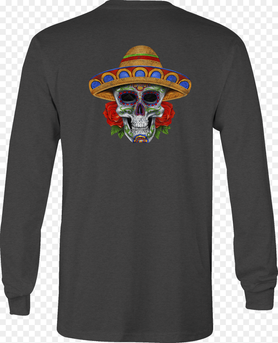 Long Sleeve Tshirt Mexican Sugar Skull With Roses And House Stark Iron Man, Clothing, T-shirt, Long Sleeve, Coat Png Image
