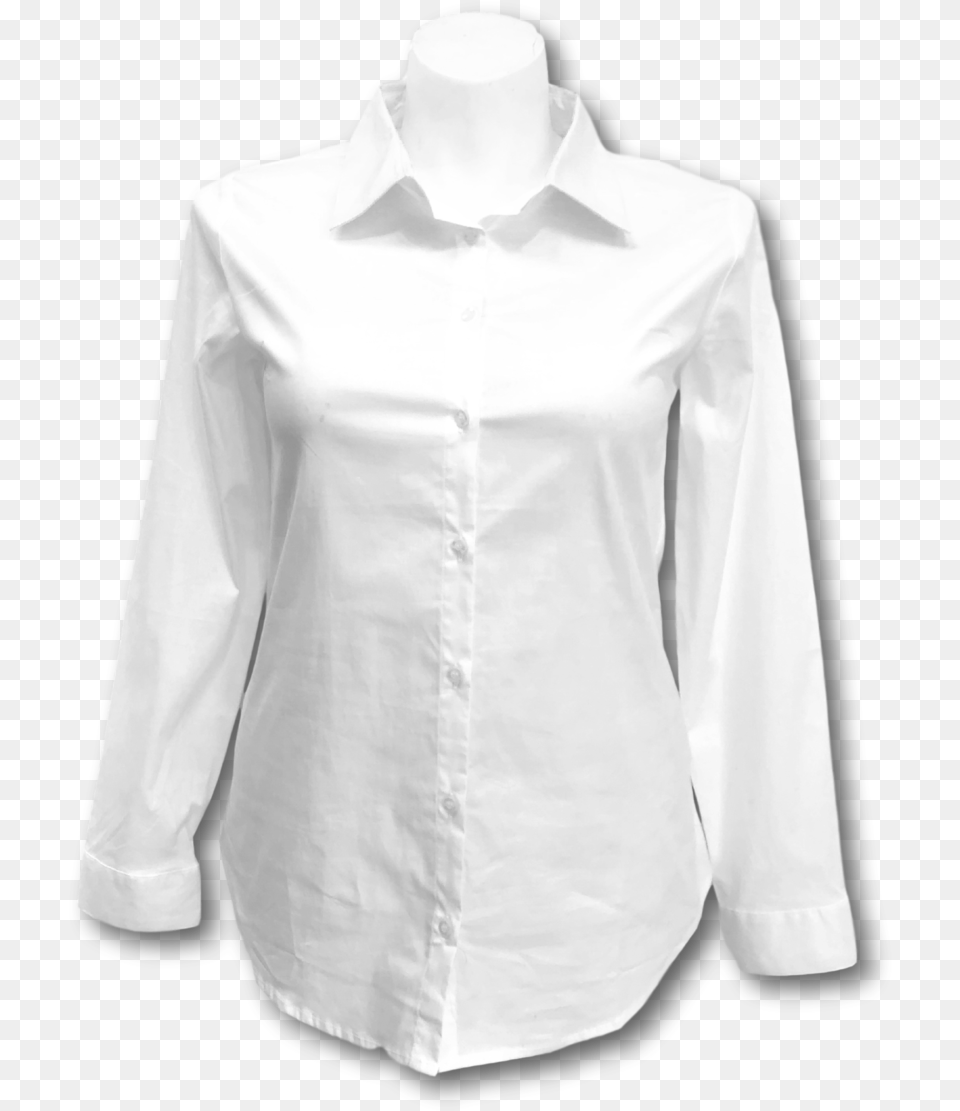 Long Sleeved Stretch Button Up Blouse In White White Button Up Blouse, Clothing, Dress Shirt, Long Sleeve, Shirt Free Png Download