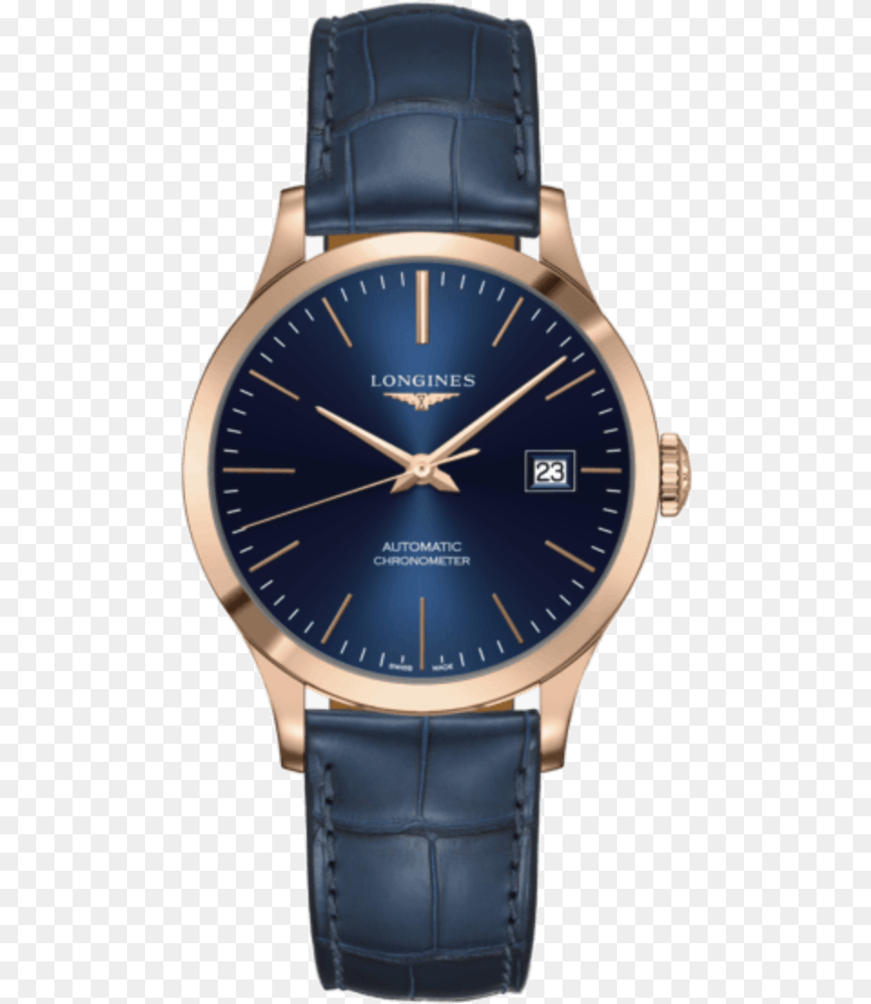 Longines Record Watch Blue Dial Rose Gold Blue Strap Longines Record L2 8214, Arm, Body Part, Person, Wristwatch Png Image