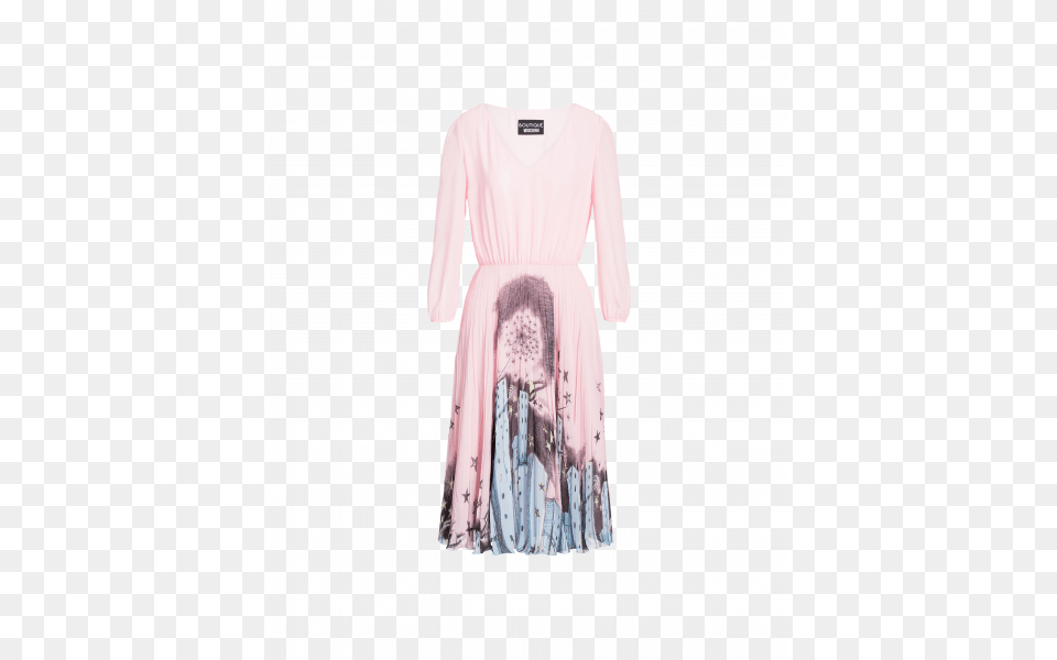 Longuette Dress In Chiffon With Fantasy Skyline Print Sketch, Clothing, Sleeve, Long Sleeve, Blouse Free Png