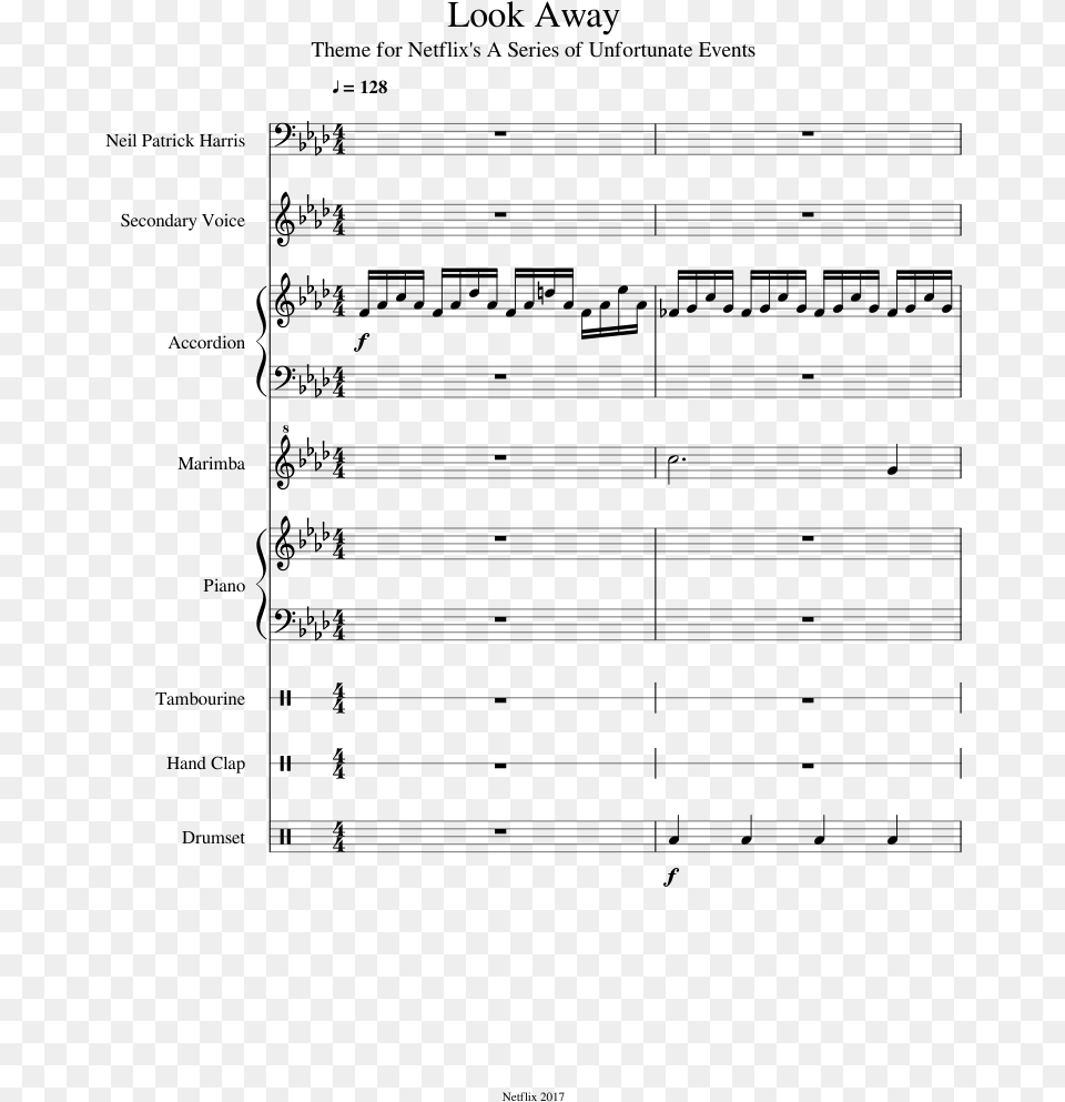 Look Away A Series Of Unfortunate Events Piano Sheet, Gray Free Png Download
