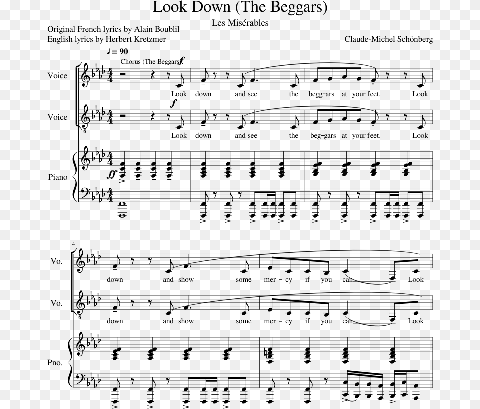 Look Down Les Miserables Score, Gray Png Image