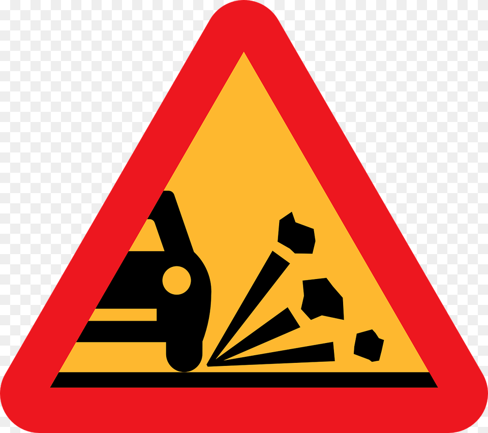 Loose Stones Road Sign, Symbol, Road Sign, Dynamite, Weapon Png Image