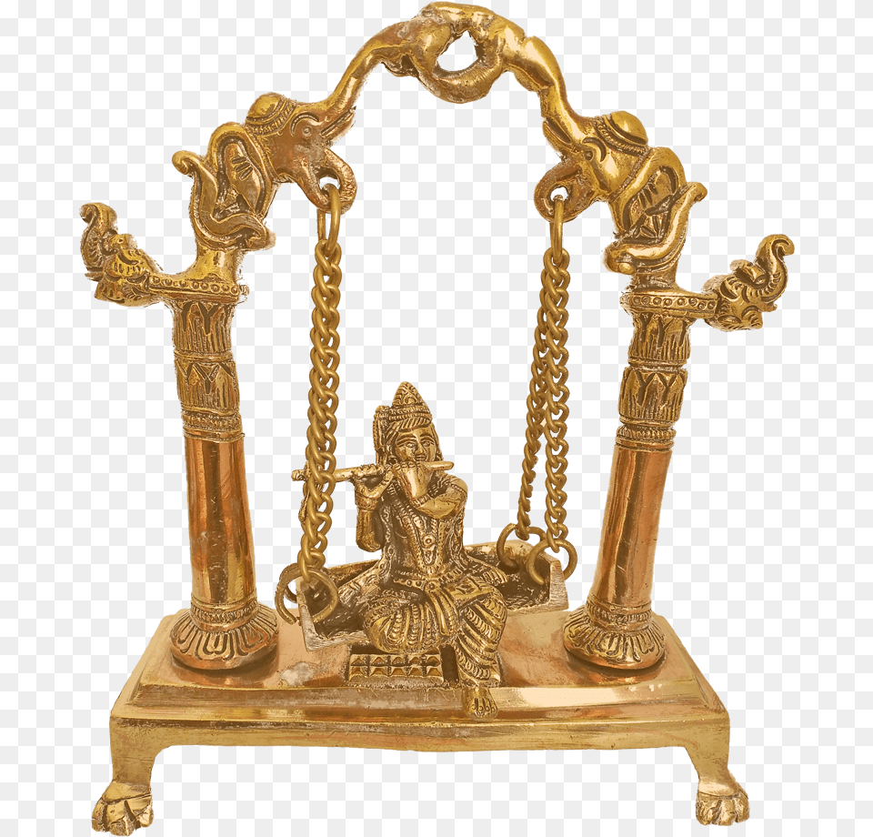 Lord Krishna Brass Statue Sitting On Jhula Krishna, Bronze, Adult, Bride, Female Free Png