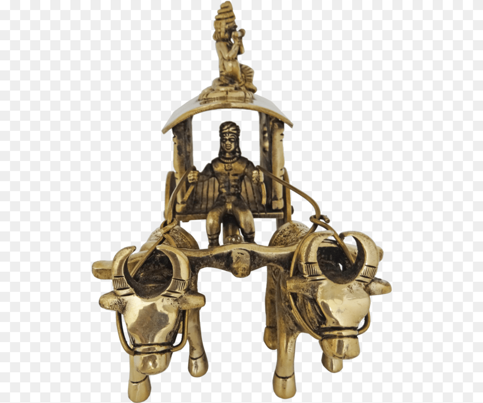 Lord Krishna Sitting In Bullock Cart Brass Statue Robot, Bronze, Adult, Male, Man Free Transparent Png
