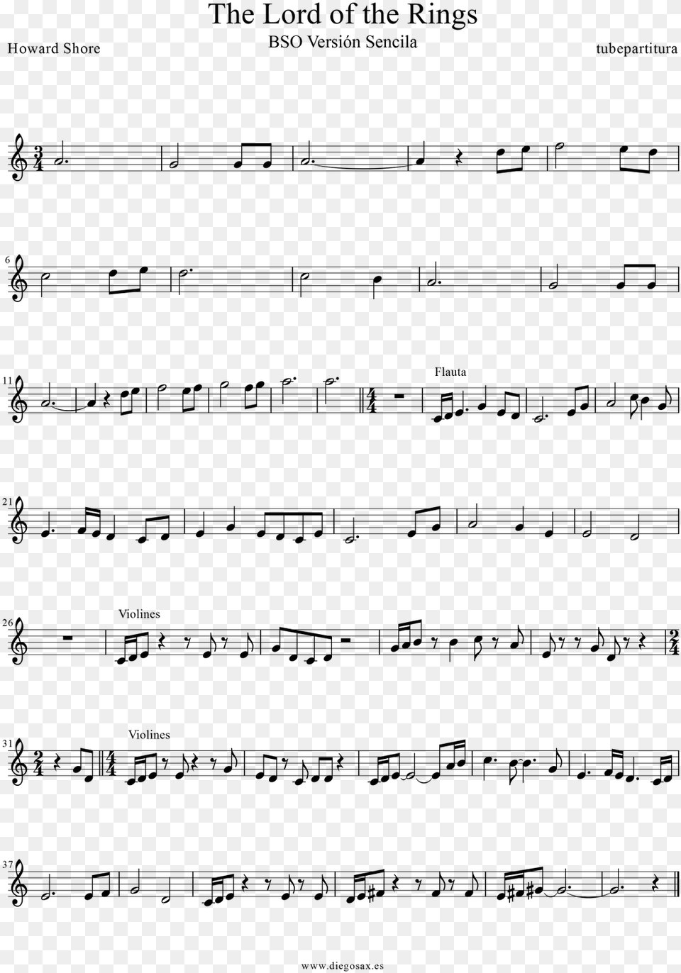 Lord Of The Rings Alto Sax Sheet Music, Gray Free Png