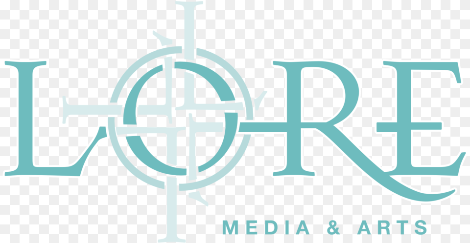 Lore Media Amp Arts Logo Teal Ovrwhite Art, Cross, Symbol, Text, Machine Png Image