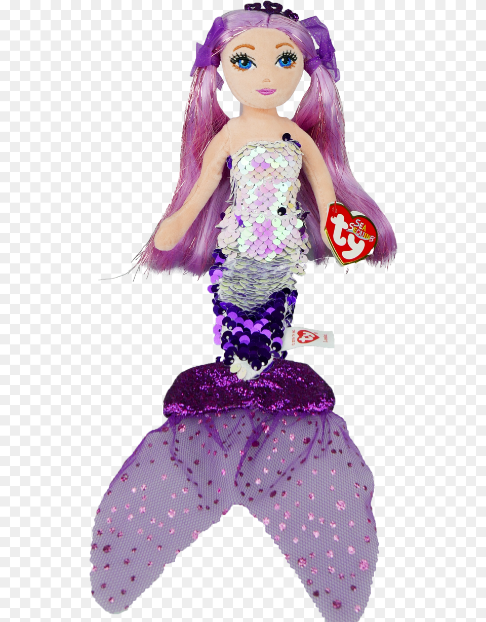 Lorelei The Purple Mermaid Regular Sea Sequins Ty Sea Sequins Mermaid Lorelei, Doll, Toy, Face, Head Png