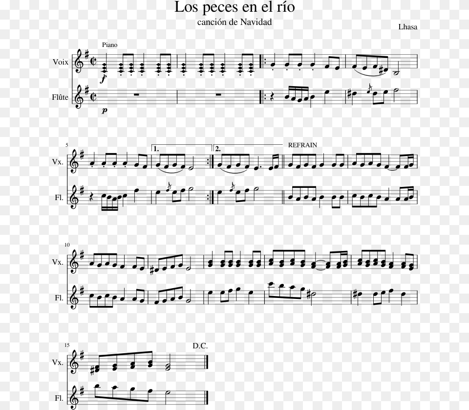 Los Peces En El Ro Sheet Music Composed By Lhasa 1 Document, Gray Free Png