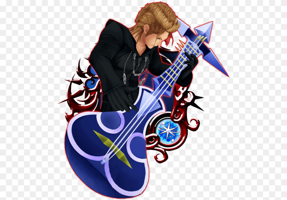 Lost Vs Kingdom Hearts Union X Demyx, Guitar, Musical Instrument, Person, Face Free Png Download