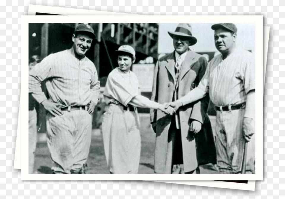 Lou Gehrig Jackie Mitchell Joe Engel And Babe Ruth Jackie Mitchell, Adult, People, Man, Male Free Transparent Png